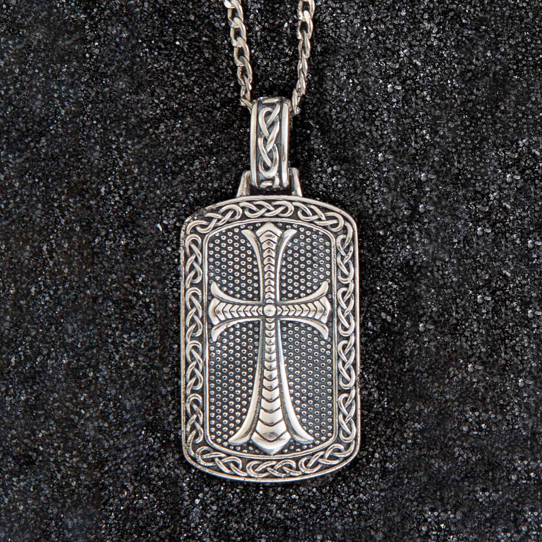 Silver Men's Celtic Cross Dog Tag